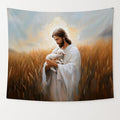 bitCNY Jesus Holding Lamb Tapestry – The Good Shepherd Christian Wall Decor, Religious Art for Faithful Homes, 50x60 Inch Soft Fabric