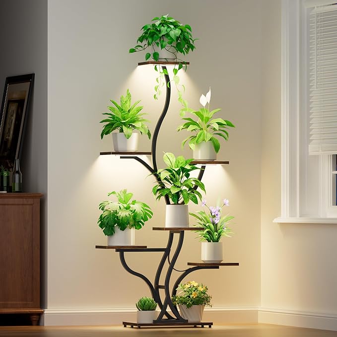 Plant Stand Indoor with Grow Lights - 59" Tall Plant Shelf Indoor, 7 Tiered Corner Plant Stands for Pots Plants Multiple, Metal Large Flower Holder Display Rack for Living Room, Home Decor Patio
