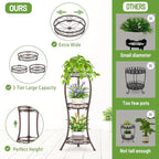 iDavosic.ly 3 Tier Tall Metal Plant Stand Indoor Outdoor, Wrought Iron Corner Flower Pot Holder Shelf, 34 Inch Vertical Display Rack for Patio Porch Living Room Garden, Bronze