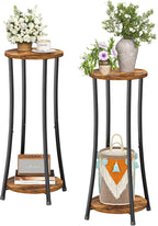 2-Pack Plant Stand Indoor Outdoor, 2-Tier Round Flower Pot Holder with Rustic Brown Finish, Corner Plant Shelf for Balcony, Garden, Patio or Living Room