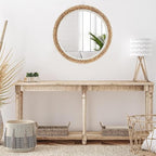 22 Inch Boho Style Decorative Mirror, Round Rattan Wall Hanging Mirror, Nature Rattan Woven Round Mirror, Makeup, Dressing Mirror, Suitable for Dressing Room, Living Room, Bedroom, Farmhouse