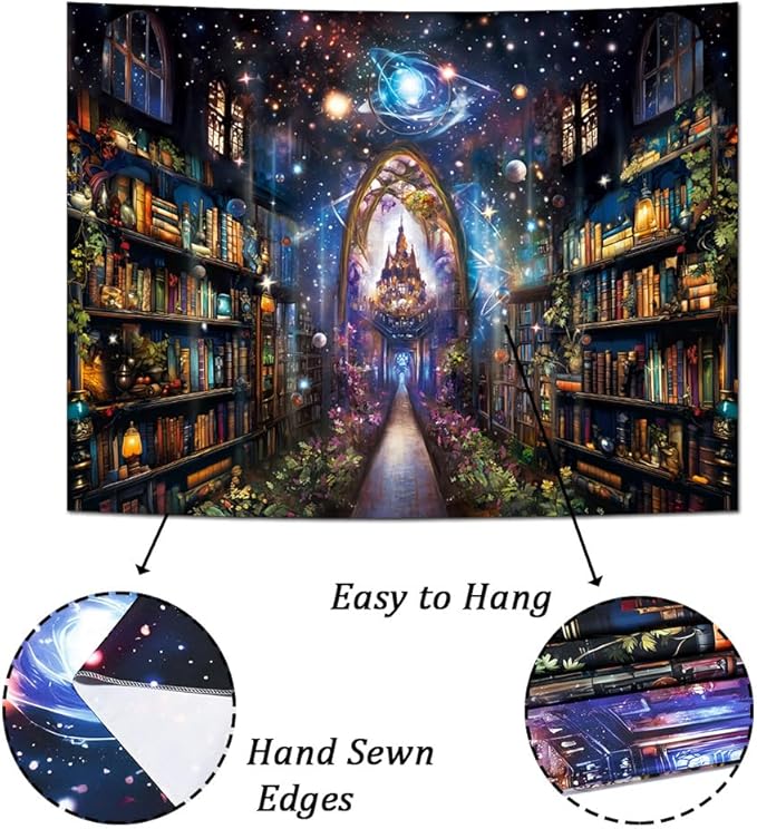 Heynvioo Mysterious Bookshelf Tapestry Galaxy Space Library Tapestry Fantasy Landscape Vintage Aesthetic Tapestries Book Decoration Wall Hanging Decor for Bedroom Home