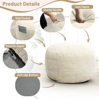 Round Stuffed Pouf Ottoman,Corduroy Foot Rest with Rebound Foam Filled, Furry and Fluffy Foot Stool Ottoman, Floor Poufs for Living Room (Beige, 20" D x 20" W x 15" H)
