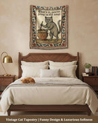 mevious Weird Medieval Cat Woven Tapestry, Vintage Cat Themed Woven Sofa Blanket, Wall Hanging Art Handicrafts, Soft and Cozy Multipurpose Blanket, With Fringe Tassels, Home Decor for Cats Lovers