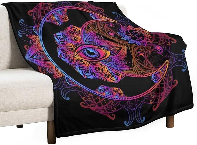 Boho Chic Throw Blanket Crescent Moon and Sun with Elements of The Mandala Pattern Blanket for Sofa Bed Couch Chair Or Dorm 30"x40"