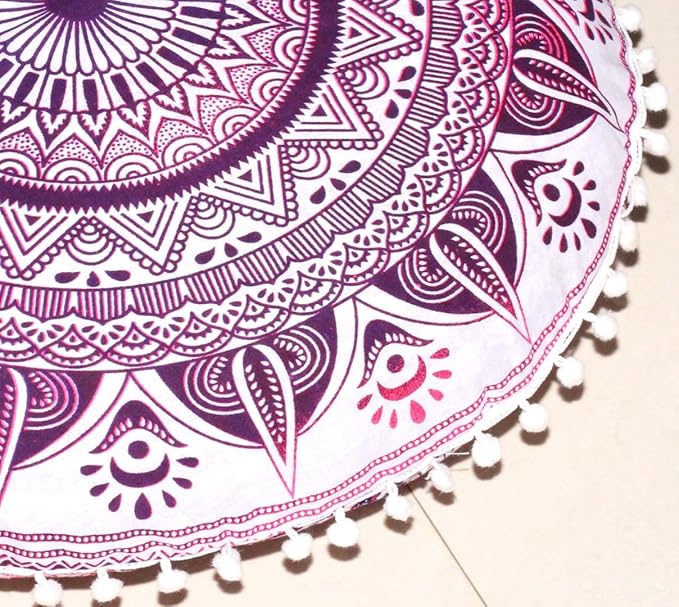 CRAFT KALA Round Mandala Meditation Cushion Cover, Floor Pillow or Cushions Cover, Yoga Seat Cover Seating Poufs Cover for Living Room 32", Pink Trishul