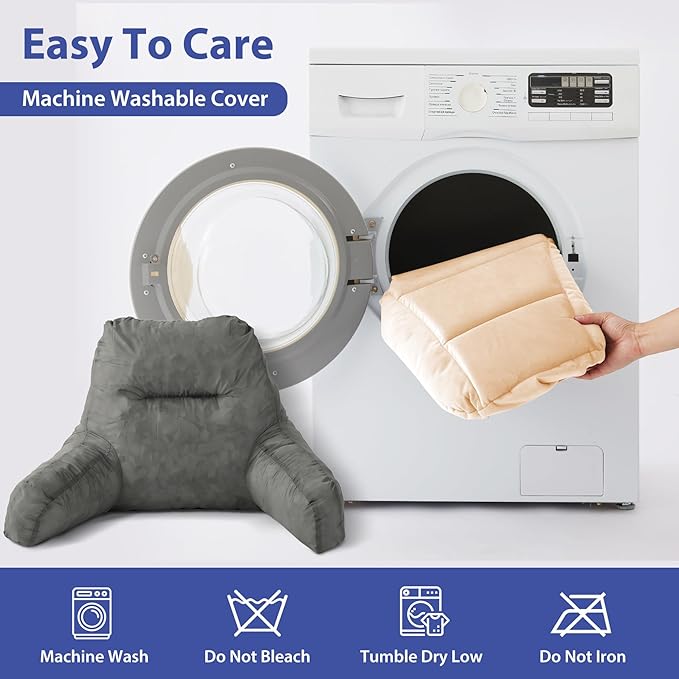 Reading Pillows for Sitting in Bed Adult, Back Pillow for Bed Sitting Up, Backrest Pillows with Shredded Foam for Adult&Teens, Support Pillow with Arms for Beds, Couch, Floor, 20in, Beige