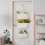 TeoKJ Over the Door Hanging Baskets with Wooden Button, 3-Tier Wall-Mounted Decorative Nursery Kitchen Baskets, White