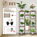 Uneedem Plant Stand Indoor Outdoor, Tall Plant Shelf for Multiple Plants, 10 tiers 11 Pot Large Plants Holder Rack Wood Plant Shelves for Room Corner Balcony Garden Patio