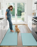 Color&Geometry Anti Fatigue Cushion Padded Kitchen Mat for Floor - 17x29+17x59,Easy Clean, Waterproof & Oil Proof, Anti Slip, Foam Rubber Runner Rug for Front Sink Comfort Standing, Teal Set of 2