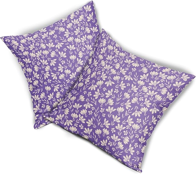 Purple Pillow Covers 20x20 Set of 2 Vintage Floral Rustic Old Style Cute Flower Print Decorative Outdoor Pillowcases Seasonal Farmhouse Throw Cushion Case Decor for Couch Sofa Bed