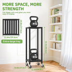 KMOTASUO 2 Tier Black Tall Plant Stand with Wheel for Indoor Outdoor, Heavy Duty Metal Multiple Large Planter Rack for Narrow Corner, Sturdy Iron Vertical Flower Holder for Modern House Patio Bathroom