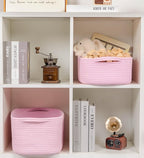 CubesLand Cube Storage Organizer Basket Bin, Cube Shelf Shelves Cotton Rope Basket, Durable Woven Rectangular Basket for Organizing, Nursery Toys Basket, 14x10x7.08IN Pink Basket
