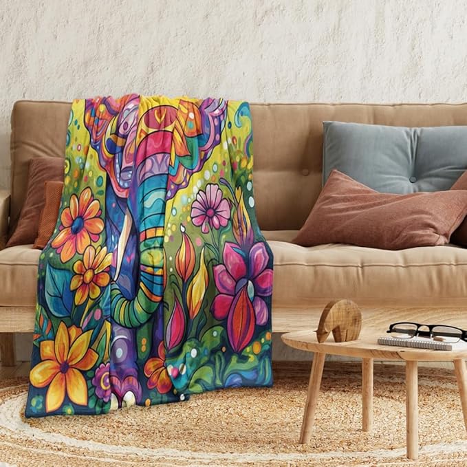 Elephant Blanket Flower Bed Blankets Bohemian Hippie Boho Gifts for Women Kids Girls Mom Bedroom Living Room Birthday Mother's Day Decor Soft Cozy Lightweight Plush Throw Blankets 70"x80"