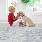 Area Rug 6x9 Washable Area Rugs for Living Room- Ultra Soft Non-Shedding Faux Wool Bedroom Rug Large Grey Vintage Print Rugs with Non Slip Rubber- Indoor Retro Foldable Carpet for Dining Room
