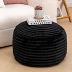 Asuprui Pouf Ottoman Stuffed Footstool Floor Pouf Foot Rest 20x12 Inches Round Poof Seat Floor Bean Bag Chair Foldable Floor Chair Storage for Living Room Bedroom Black Stripe Pouf with Filler