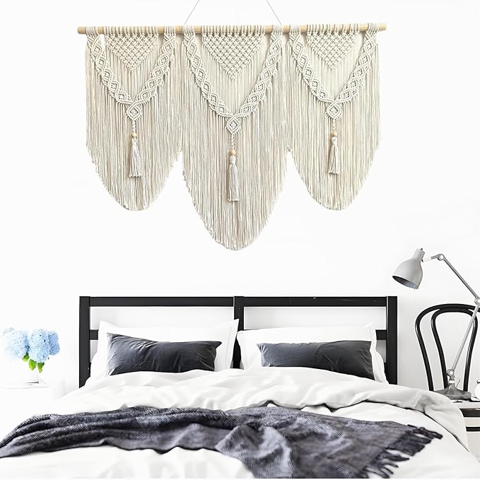 Large Macrame Wall Hanging - Boho Tapestry Macrame Wall Decor Art- Chic Bohemian Handmade Woven Tapestry Home Decoration for Bedroom Living Room Apartment Dorm Gallery - 43"x32" (Tassels)