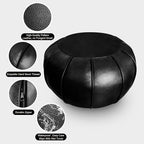 Louis Donné Unstuffed Moroccan Ottoman Pouf Cover, Foot Stool/Ottoman Foot Rest Replacement Cover, Balcony & Indoor Use, 21dia Black (ONLY Cover)