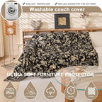 ROOMLIFE Black Sofa Cover, Vintage Boho Couch Cover for 3 Cushion Sofa, Non Slip Soft Chenille Sofa Slipcovers for Dog, Washable Furniture Sofa Protector Cover with Tassel for Living Room, 71''X118”
