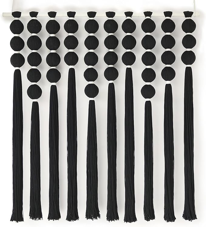 IOWER Large Macrame Wall Hanging Black Macrame Wall Decor Sphericity Cotton Textile Wall Hanging Boho Wall Decor Art Fiber Yarn Art Handmade 39" Wx39 L