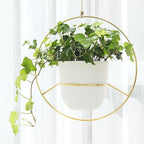 Mkono Metal Hanging Planters for Indoor Plants with Plastic Pots, Set of 2 Modern Mid Century Flower Pot Plant Holder in Diamond and Circle Shape, Fits 6 Inch, Gold