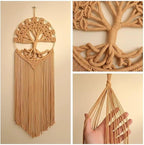 Sylfaen Tree of Life Macrame Wall Hanging - Boho Handmade Woven Tapestry - Dream Catcher Wall Decor Art Living Room - Macrame Tapestry Boho Decor for Bedroom (LightBrown)