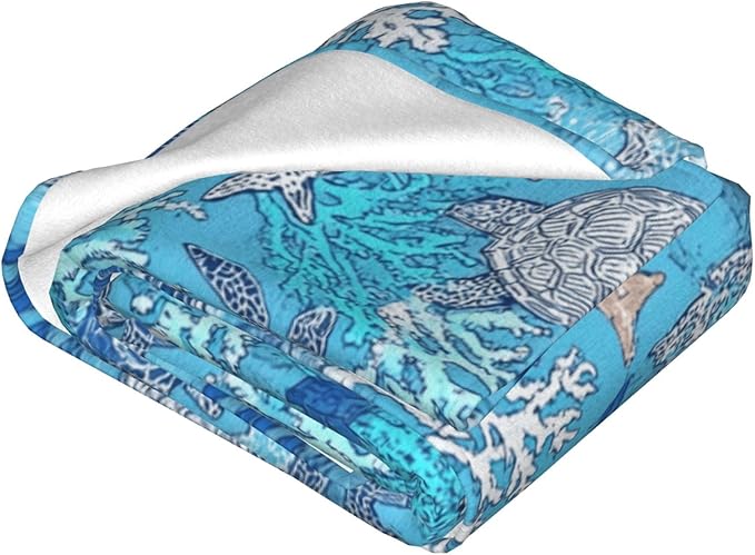 Turtle Throw Blanket Soft Flannel Blanket 60"x50" in Bed Blanket Home Decor for Room Sofa Couch All Season
