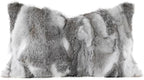 MOOX Rabbit Fur Throw Pillow Covers Decorative Fluffy Soft Fuzzy Plush Luxury Genuine Animal Skin Lumbar Pillow 12"x20" Cushion Cover, Couch-Grey White