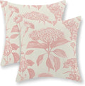 Pink Pillow Covers 18x18 Set of 2 Boho Floral Throw Pillow Cover Hydrangea Herbs Botanical Decoration Pillowcase Farmhouse Vintage Flower Linen Cushion Case Outdoor Decorative for Couch Sofa