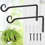 Metal Hanging Plant Hooks, 2 Pack 10 Inch Wall Hooks for Hanging Plants, Bird Feeder, Flower Basket, Wind Chimes, Indoor Outdoor (Black)