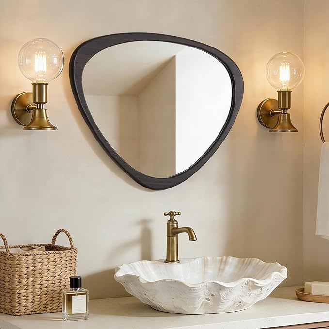 WallBeyond Asymmetrical Mirror, Irregular Wall Mirror, Wall Mirrors Decorative for Bedroom Living Room Entryway Hall, Wood Mirror for mid Century Modern Decor 25" H x 20" W, Black