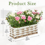 Artificial Rose Flowers with Woven Basket, Faux Roses in Fake Rattan Planter for Table Centerpiece, Romantic Floral Arrangement for Home Bedroom Spring Wedding Sweet Decor, Cream White & Soft Pink