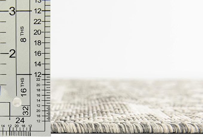 Rugs.com Outdoor Aztec Collection Rug – 2' x 3' Light Gray Flatweave Rug Perfect for Living Rooms, Large Dining Rooms, Open Floorplans