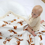 insular Cotton Muslin Baby Blanket with Tassel, Boho Bohemian Muslin Swaddle Blanket Baby Receiving Blanket with Fringe, Nursery Decor Throw or Nursing Blankets, 47" x40”, Labrador