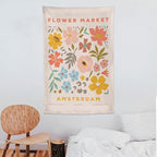Chordity Danish Pastel Botanical Flower Market Aesthetic Floral Plants Tapestries Wall Hanging Tapestry Decorative Flag For Home Decor Living Room College Dorm Bedroom Banner Poster 40 * 60 Inch