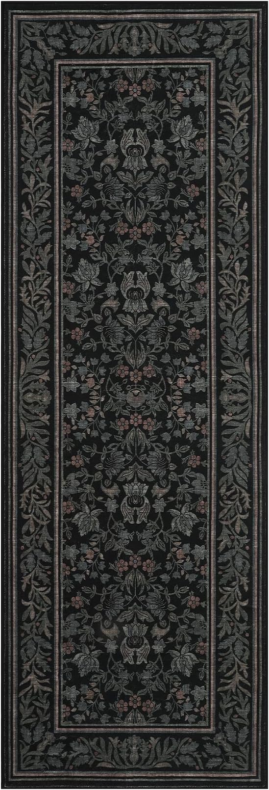 GarveeHome Runner Rugs 2x6 Kitchen Runner Rug Non Slip Washable Runners for Hallways, Boho Vintage Rugs with Rubber Backing Low-Pile Indoor Carpet for Entryway Bedroom Black