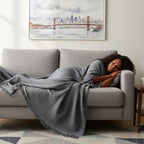 KyraHome 100% Cotton Throw Blanket for Couch, 60"x80" Large Muslin Blankets for Adults, Toddler, Plant-Dyed, Breathable Cozy Lightweight Fall Blanket, Picnic, Travel, All Season, Dark Grey