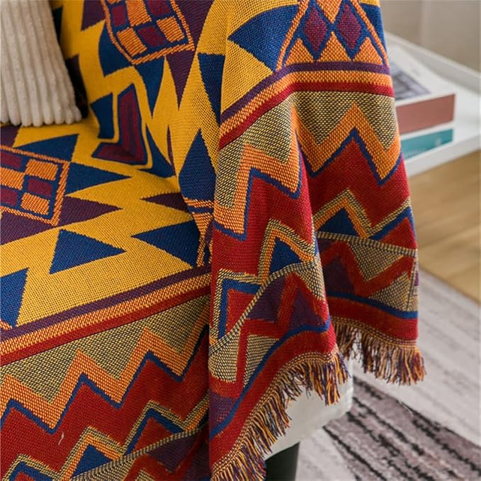 Boho Throw Blankets Reversible Woven Blankets Cover Hippie for Couch Bed Recliner Sofa Bohemian Tapestry Colorful Furniture Protector Cover for Home Décor, Astrology, Double Side, 50"x70"