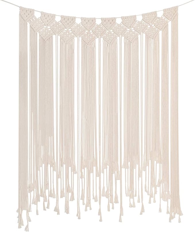 RLoncomix Boho Macrame Wall Hanging, Large Woven Tapestry Wall Art Bohemian Cotton Handmade Macrame Backdrop for Wedding Living Room Gallery Bedroom, Beige, 39"x 45"