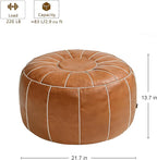 Thgonwid Unstuffed Moroccan Storage Pouf Foot Stool Ottoman Seat Handmade Faux Leather Bean Bag Floor Chair Foot Rest for Living Room, Bedroom or Balcony (Brown)