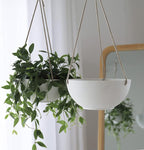 La Jolie Muse White Hanging Planter Basket - 8 Inch Indoor Outdoor Flower Pots, Plant Containers W/ Drainage Hole, Plant Pot for Hanging Plants, Pack 2