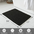 MIULEE Set of 2 Waffle Bathroom Rugs, Boho Bath Rugs Non Slip Washable, Super Absorbent Bath Mats, Ultra Soft Rubber Backed Shower Mats for Bathroom Floor, Tub and Shower, Black, 17x24 Inch