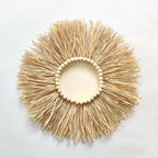 KKTAPOS Boho Round Wall Mirror - 18in Raffia Straw Macrame Mirror Decor for Living Room, Bedroom, Bathroom