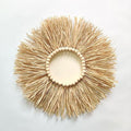 Boho Wall Mirror Decor - Raffia Straw Mirror Decor Round Handmade Wall Art for Children Room Decor Living Rooms Bedrooms Display Table Settings Home Kitchen 18in (Hollow)