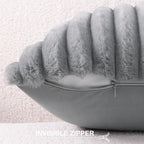 Pallene Faux Fur Plush Throw Pillow Covers 16x16 Set of 2, Luxury Soft Fluffy Striped Decorative Pillow Covers for Sofa, Couch, Living Room, Grey