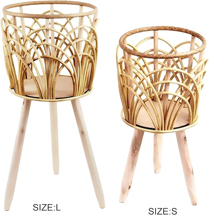 BestAlice Wicker Plant Stand, Rustic Indoor Wicker Basket Flower Pot Plant Stand Modern Minimalist Pot Holder Stands Boho Plant Stand Planters for Indoor Plant Pot with Stand Floor Decorative(S)