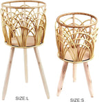 BestAlice Wicker Plant Stand, Rustic Indoor Wicker Basket Flower Pot Plant Stand Modern Minimalist Pot Holder Stands Boho Plant Stand Planters for Indoor Plant Pot with Stand Floor Decorative(S)