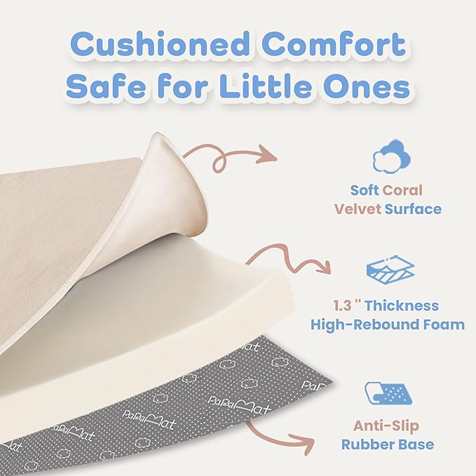 1.3" Thick Baby Floor Play Mat 50x50, Basic Padded Foam Mat for Tummy Time Crawling, Non Slip Cushioned for Babies Toddlers Infants Kids (Beige)