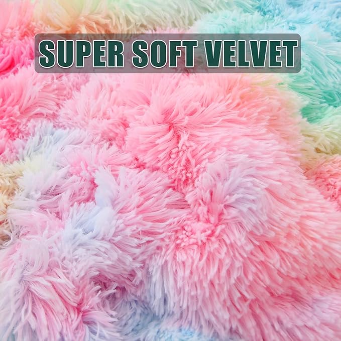 Mengersi Velvet Floor Pillows,Faux Fur Tie Dye Pillow Bed Floor Lounger Cover,Sleeping Mat for Girls Teen Toddler,Pillow Lounger for Reading Playing Games Party,Requires 5 Pillows(Queen,Pink)