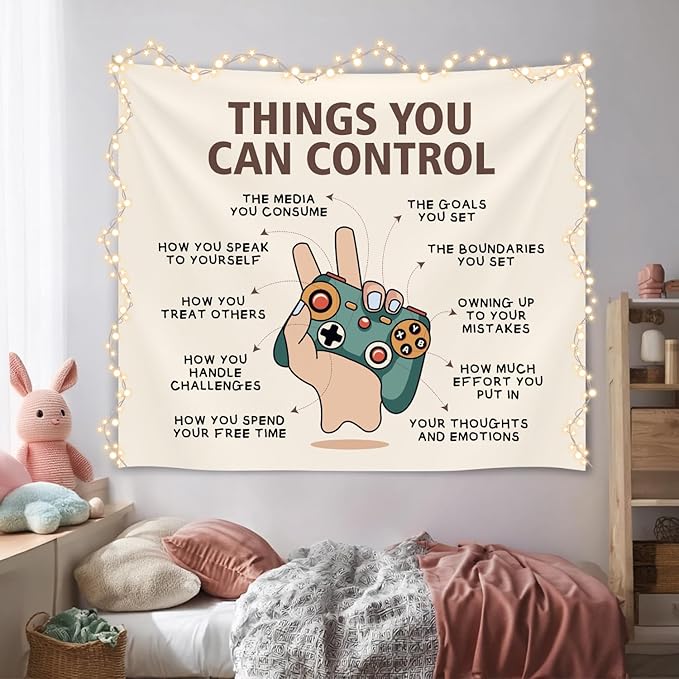 Forola Positive Wall Tapestry-Things You Can Control Mental Health Reminder Banner,Soft Flannel Tapestry Wall Hanging Decor for Bedroom,Teen Room Decor 51x59 Inch(Colorful-Control04)